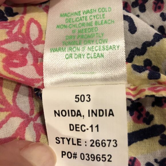 Lilly Pulitzer Blouse Tunic XS Multicolor Floral V Neck Empire Waist Roll Tab - Picture 9 of 10